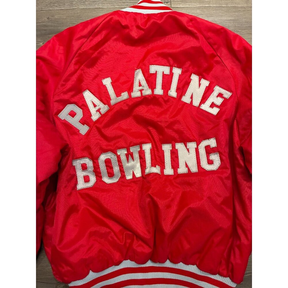Vintage Delong Varsity Bowling Jacket Men Large Red Nylon Bomber Sportswear 90s - Picture 8 of 8